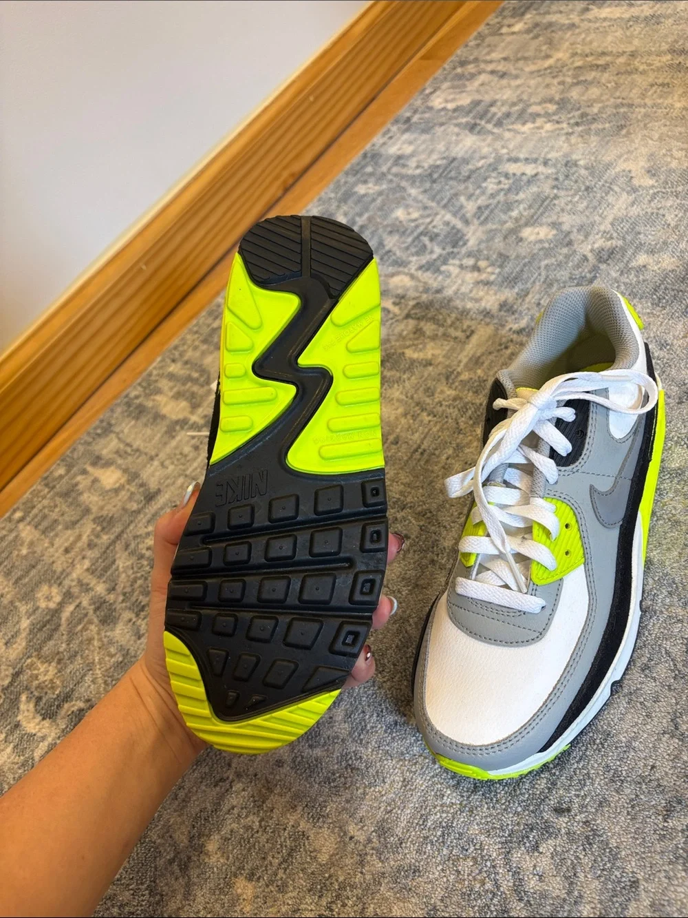 Nike Kids White Gray Black Neon Yellow Sneakers